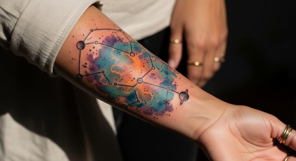 26 Bold Colorful Astrology Tattoo Ideas That Are Vibrant Celestial and Absolutely Eye Catching