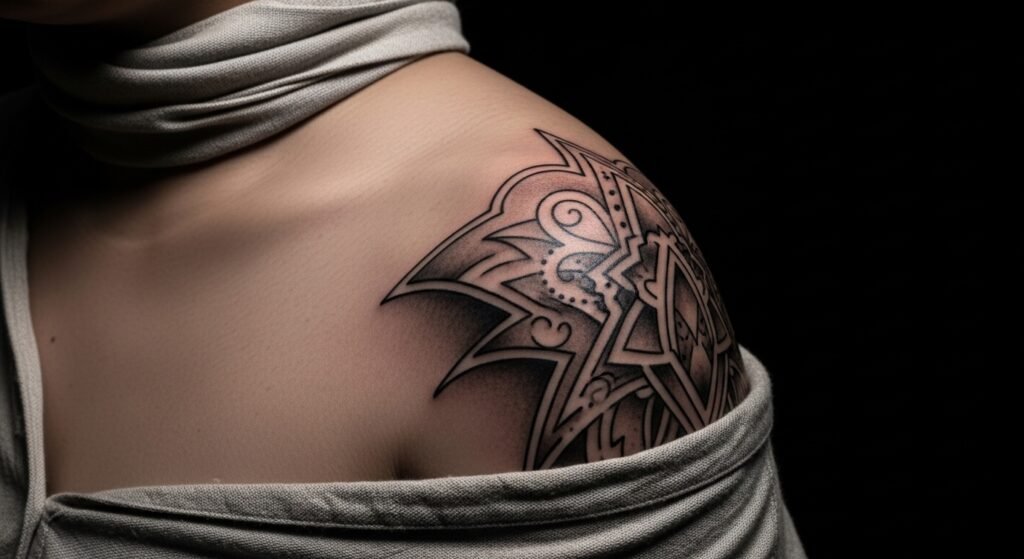 28 Jaw-Dropping Black and Grey Shoulder Cap Tattoo Ideas That Are Moody Dramatic and Absolutely Striking