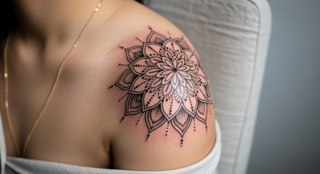 29 Magical Shoulder Cap Tattoo Ideas with Mandala Designs That Are Intricate Spiritual and Absolutely Stunning